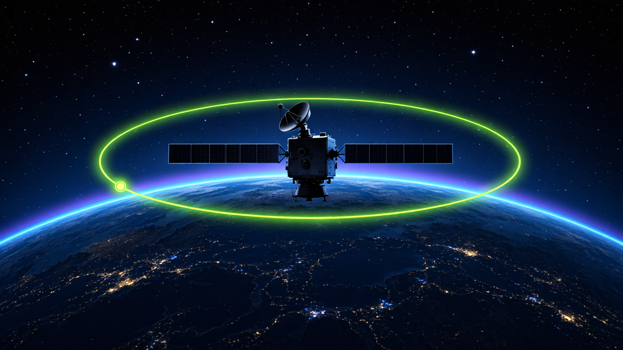 Satellite with an orbit ring over earth