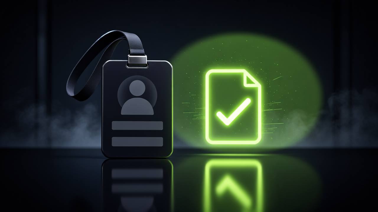 Badge beside a glowing document check
