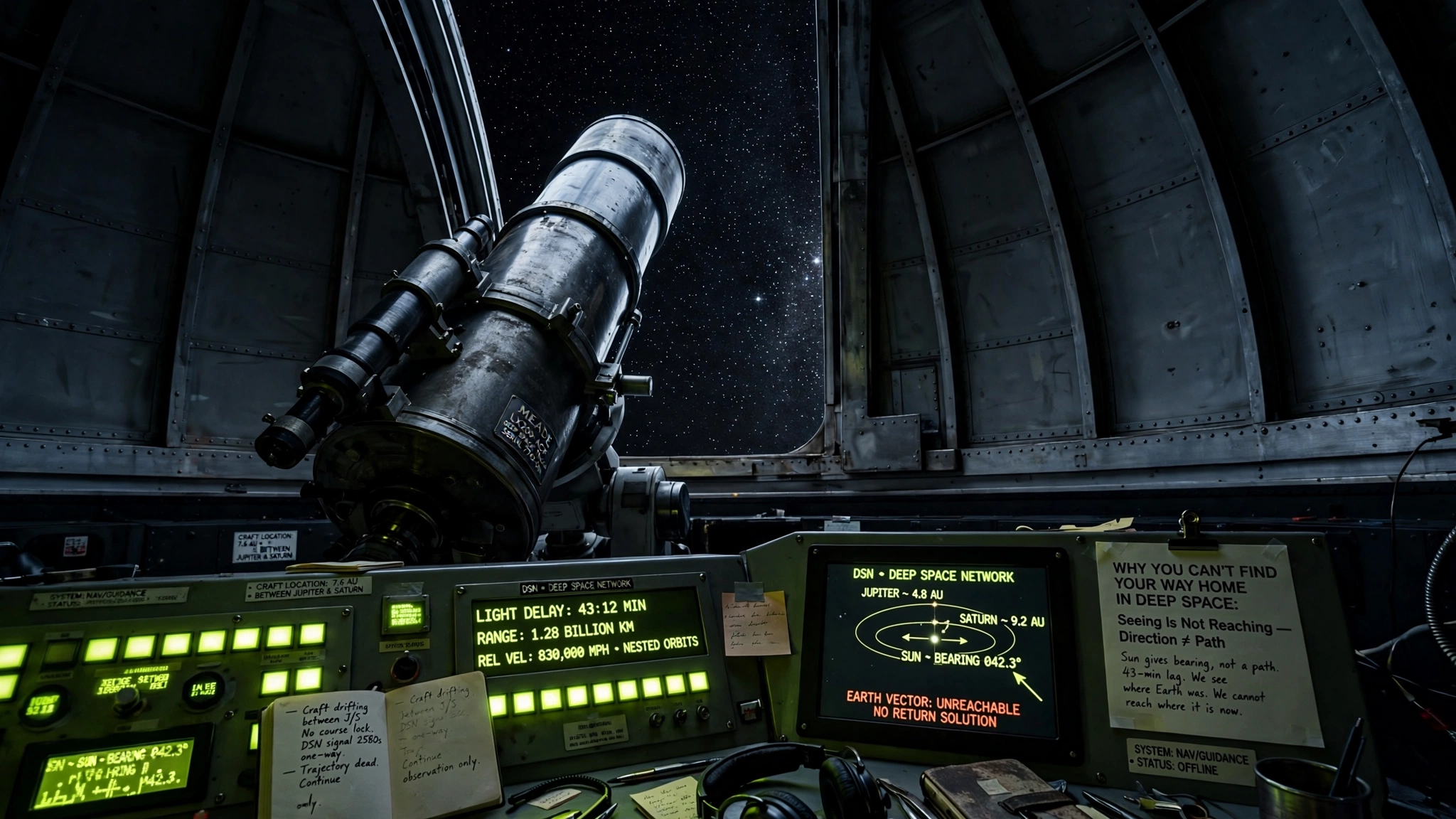 Why You Can't Find Your Way Home in Deep Space: Seeing Is Not Reaching